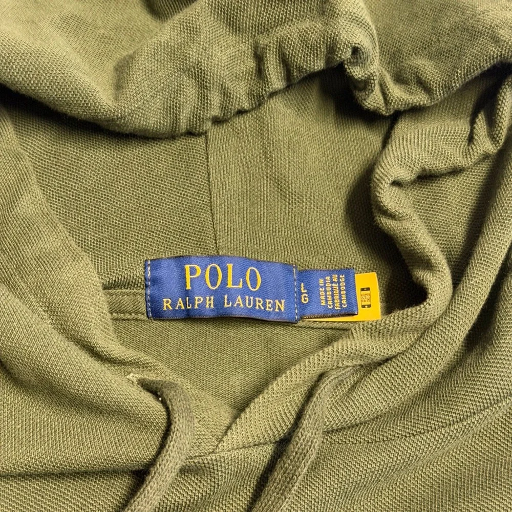 Polo Ralph Lauren Mens Olive Green Pique Hoodie Contrast Pocket Long Sleeve LG